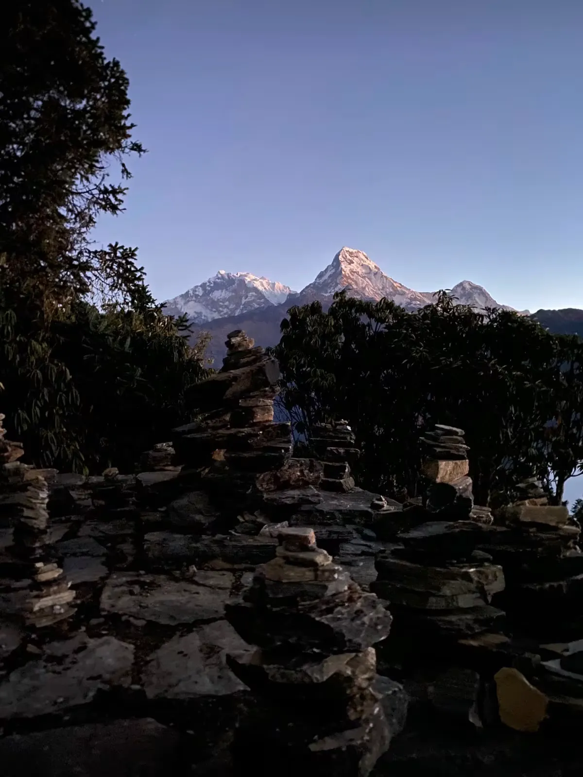 Machhapuchhre view with stacked stones